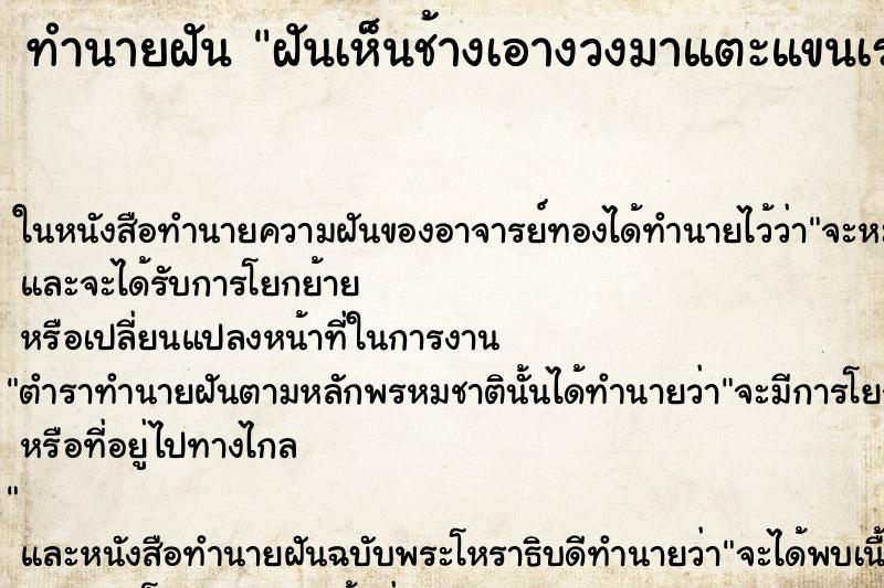 ทำนายฝันทำนายฝันฝันเห็นช้างเอางวงมาแตะแขนเรา